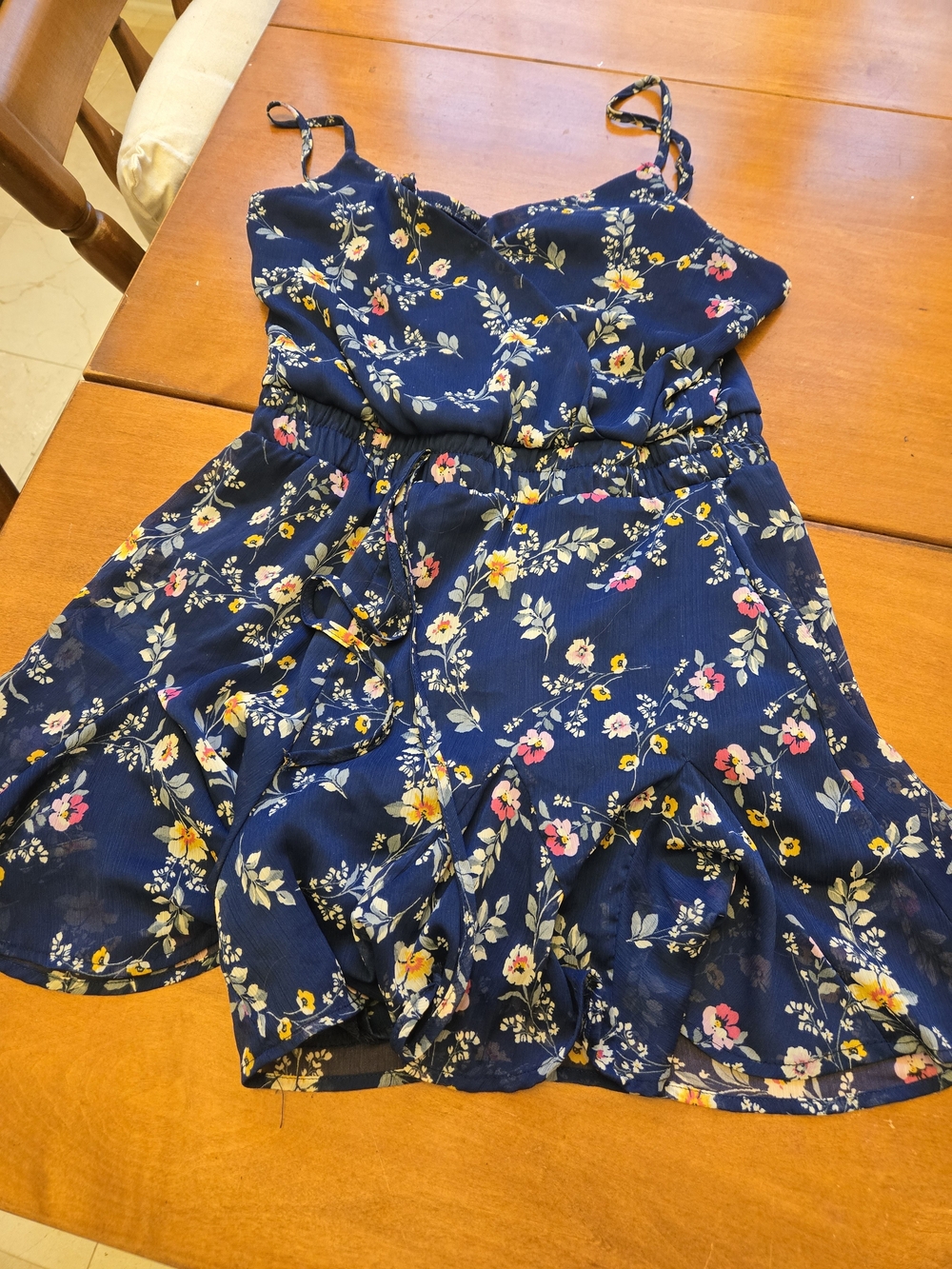Trixxi Navy Floral Spaghetti-Strap Romper